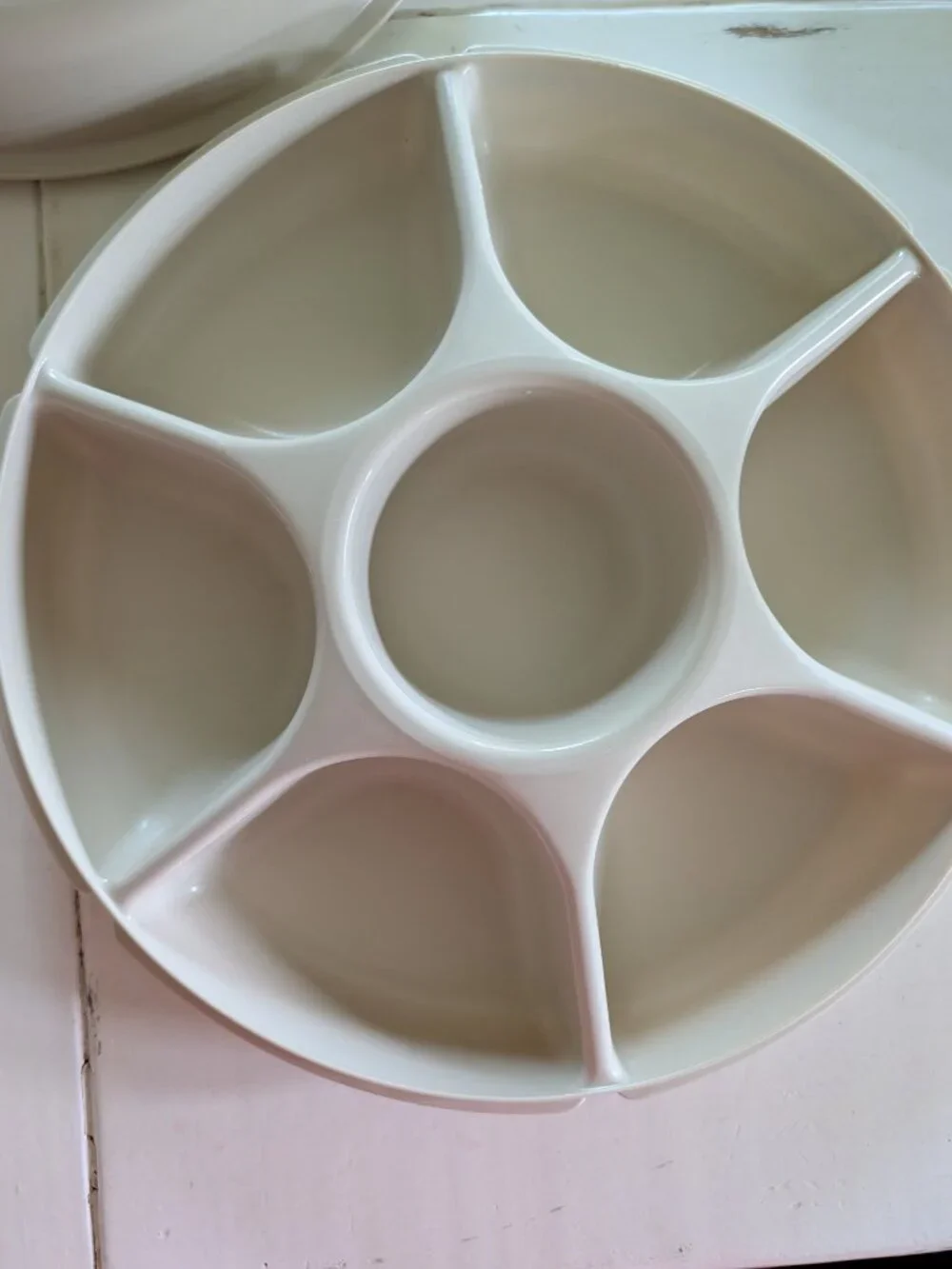 VTG Tupperware Divided Veggie Fruit Dip Serving Tray Almond 3 Pc #1665-2 USA